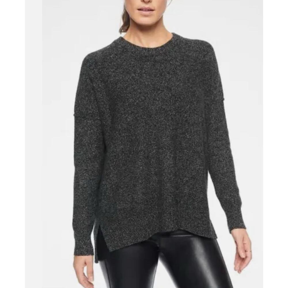 Athleta Perspective Wool Cashmere Sweater Crew Neck Black Marl Grey Women's S